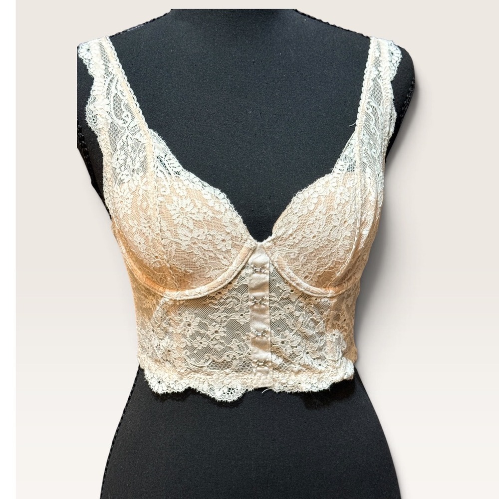 Victorias Secret Dream Angels Lace Corset Top Cream 34B Bustier Demi